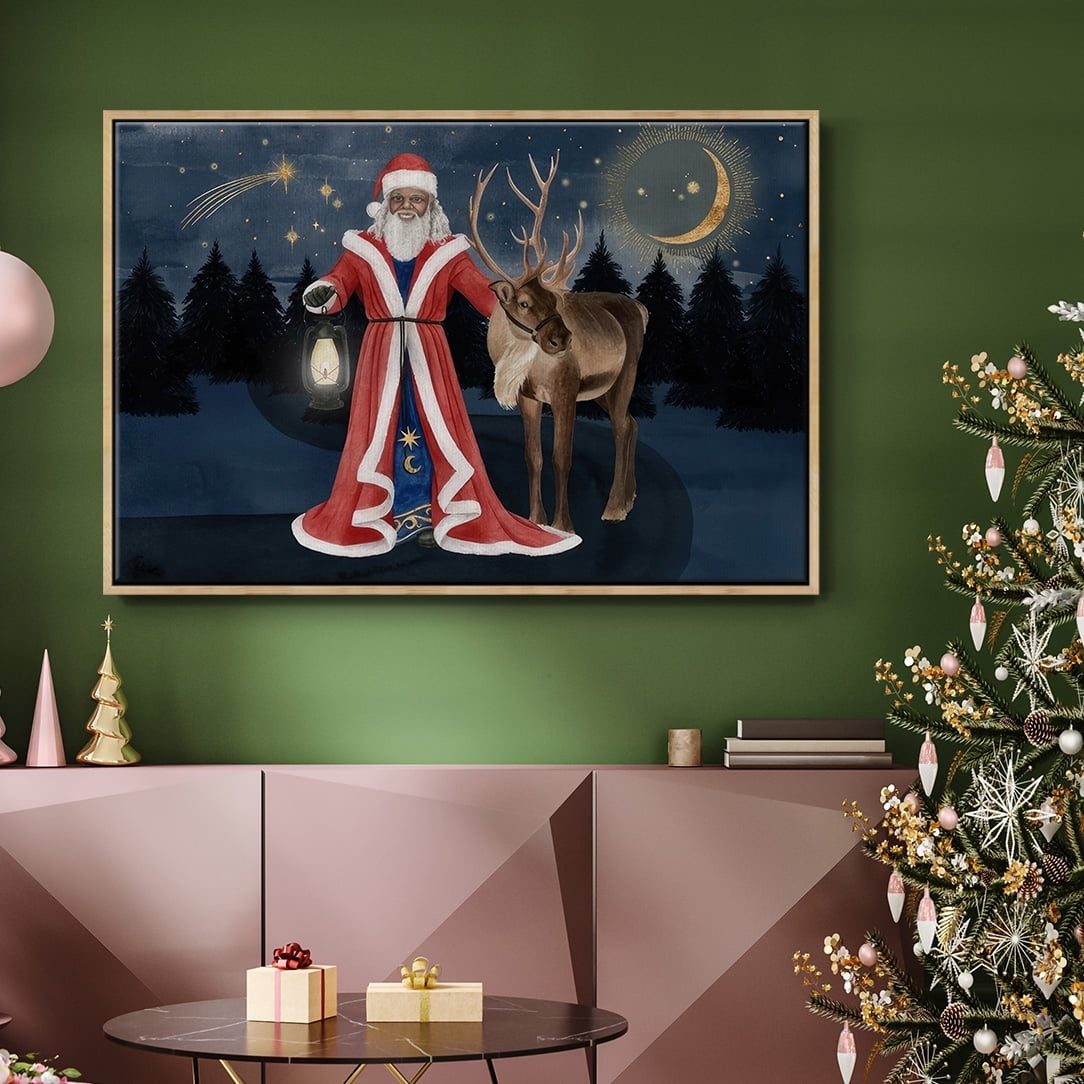 Celestial Christmas Collection A - Framed Gallery Wrapped Holiday Canvas - 17 x 25 - Natural Wood Frame