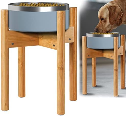 Dog Bowl Stand for Large Breed - Raise, Elevate Bowls to 14-inch High - Adjustable, Fits Any Single Pet Food/Water Feeders and Fountains - Durable Bamboo