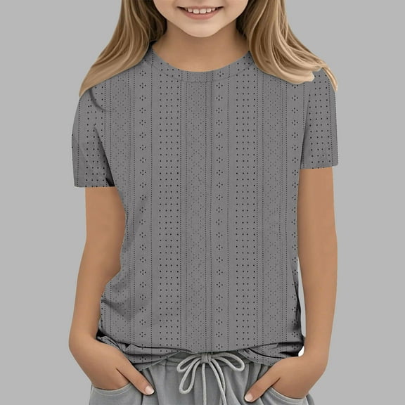 KkSLirnhs 3-4Y Girls Clothes under $10 Children's Fashion Solid Color 3/4 Sleeve Round Neck Tops/shirt Gray