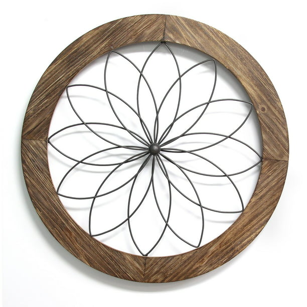 Stratton Home Decor Round Wood And Metal Medallion Wall Com - Stratton Home Decor Flower Metal And Wood