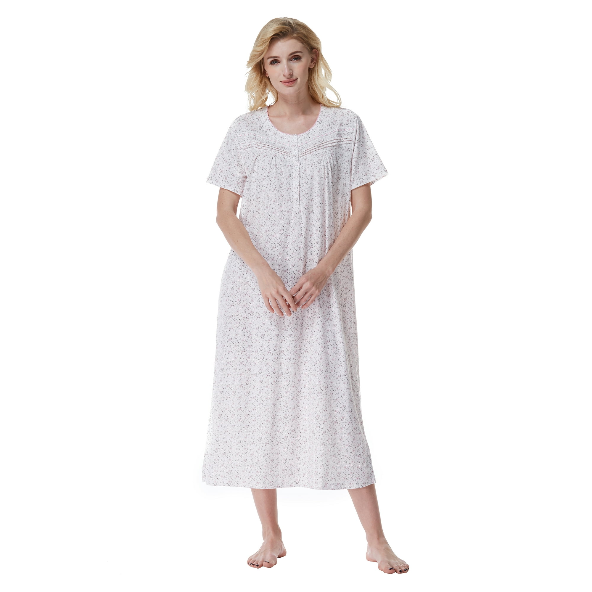 Keyocean Women Nightgown, 100% Cotton Lightweight Short Sleeve Ladies Night  gown, Pink Floral, Small - Walmart.com