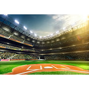 Laeacco 10x6.5ft Baseball Backdrop MLB Baseball Game Stadium Light Green Grass Exciting Spectator Sport Background Poster Photographic Picture