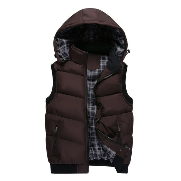 FINALGANG Men's Puffer Vest Solid Color Relaxed Fit Detachable Hood Jacket Sleeveless Zipper Gilet For casual Daily Wear Trendy Top