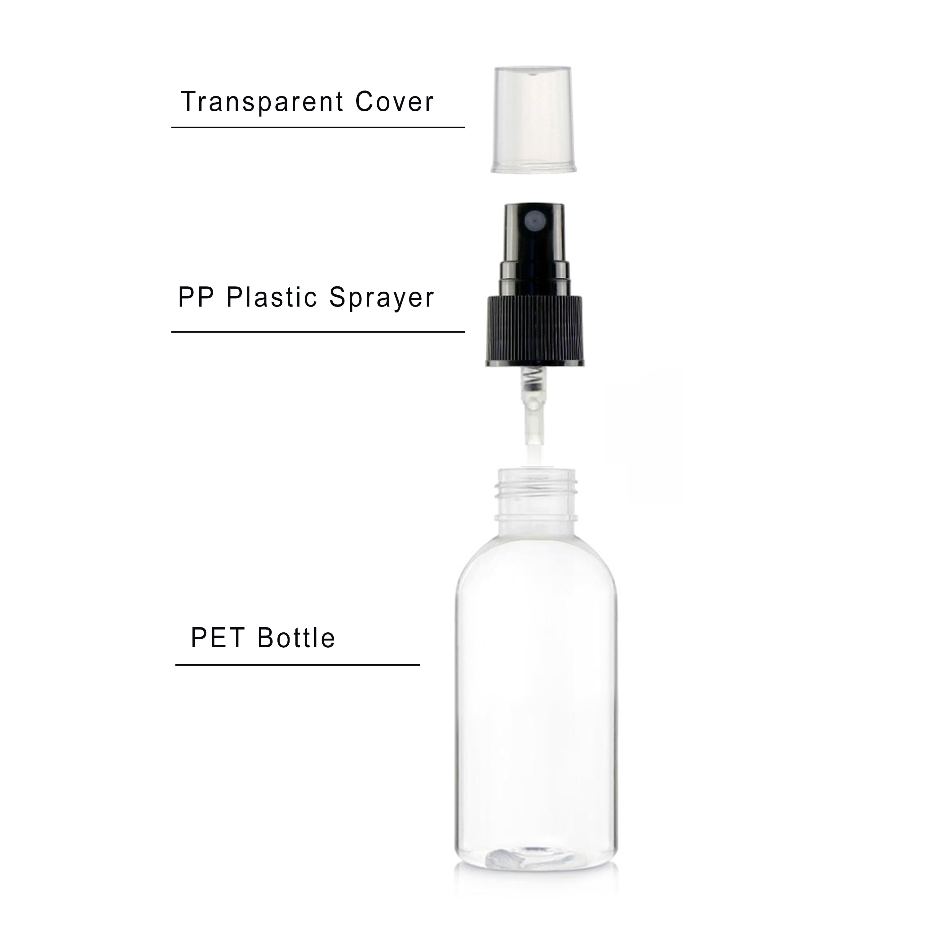SANSHIELD 100 Pack 2 oz (60 ml) Clear PET Plastic Spray Bottles with Cap, Small Travel Size Mist Bottles