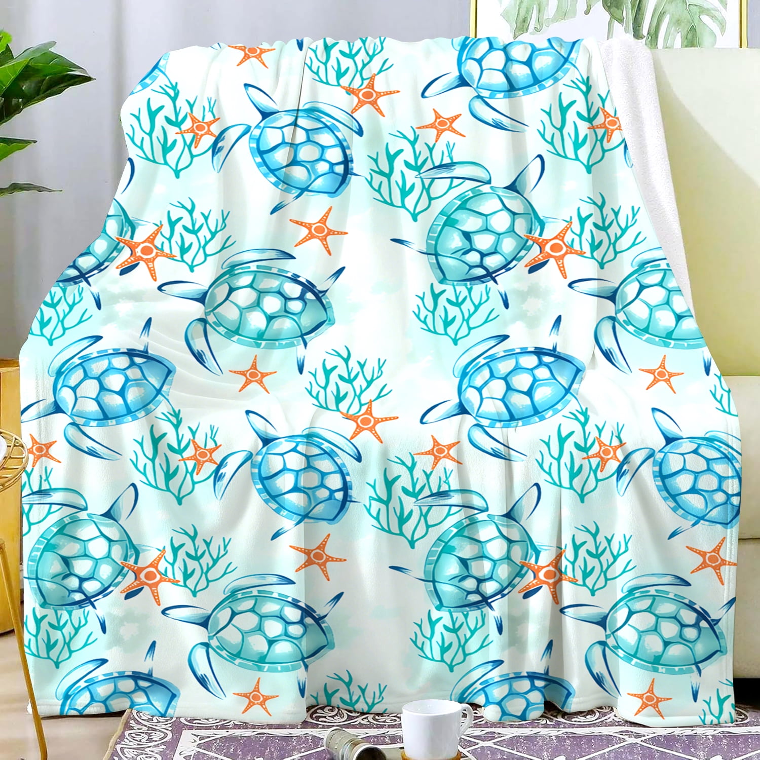 Sea Turtle Blanket for Women Stuff Turtles Blanket Throw Plush Cozy Soft Flannel Bedding Turtle Blankets Gifts for Women Adults Sea Animal Lovers Sofa Couch Bed Room Decor 60"X50"