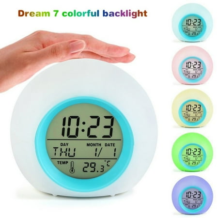 BAGGUCOR LED Digital Clock Circular Color Changing Snooze Desktop Electronic Table Alarm Clock for Adult Kid Teens