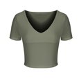 thumbnail image 5 of Mittory Women's Trendy Sexy V Neck Short Sleeve Double Lined Slimming T Shirts Crop Tops Tees, 5 of 7