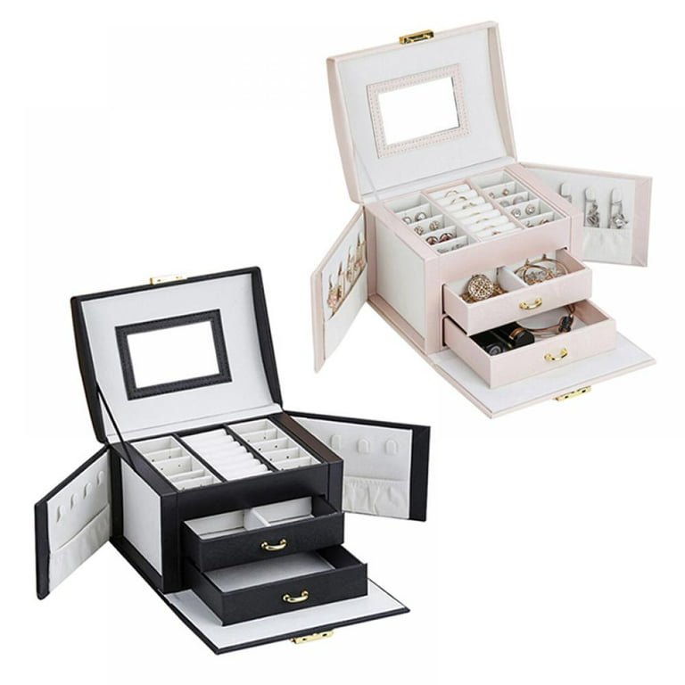 Crowdstage Girls Jewelry Box Jewelry Organizer with Lock 3 Layers Jewelry  Display Storage Case Earring Ring Necklace Holder Organizer Portable Travel