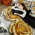 thumbnail image 4 of Manfei 3D Gold Rose Floral 7 Pieces Bed in a Bag Twin Size for Girls, Chic Butterfly Bed Set, Luxury Pearl Print Bed Sheets Setp with Comforter, Lightweight Bedroom Decoration, 4 of 8