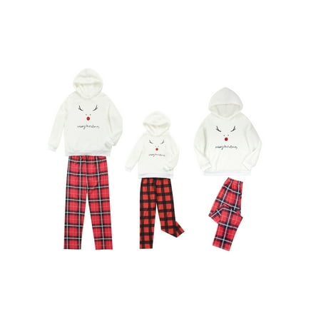 

Christmas Family Matching Pajamas Set Fuzzy Fleece Hoodies Plaid Pants Christmas Moose PJ s Sleepwear for Kids Adults