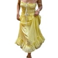thumbnail image 2 of Womens 2025 Summer Casual Sleeveless Spaghetti Strap RIC Rac Trim Smocked Ruffle Beach Long Maxi Dress Light Yellow L, 2 of 9