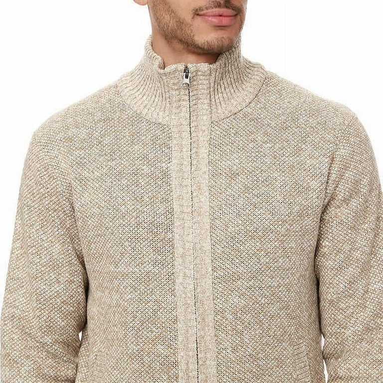 Buffalo David Bitton Men's Full Zip Faux Fur Lined Sweater (Tan
