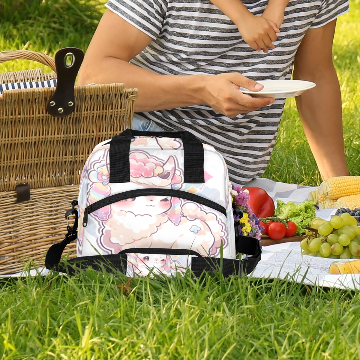 Herdesigns Cute Cartoon Insulated Lunch Bag for Women Men Adults Large Reusable Lunch Box Sheep Leakproof Cooler Tote Bags with Adjustable Shoulder Strap