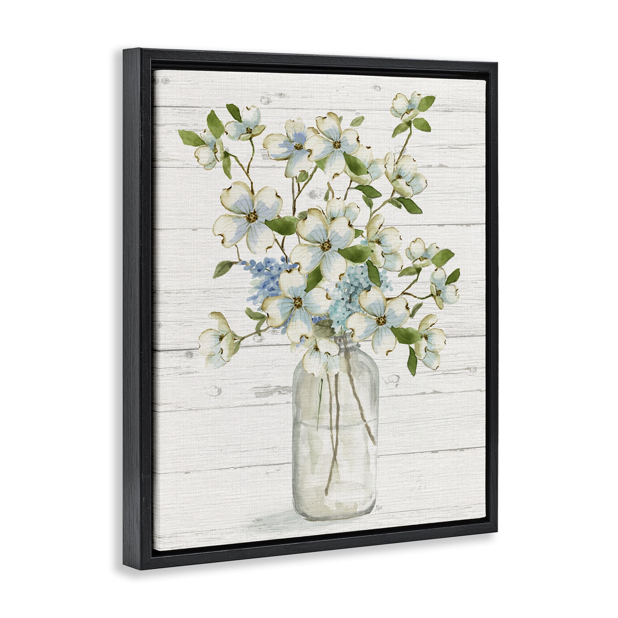 Stupell Industries Soft Dogwood Bouquet Botanical & Floral Painting Black Floater Framed Art Print Wall Art, 25 x 31