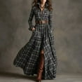 thumbnail image 3 of qucoqpe Plaid Maxi Dress for Women Fashion Vintage Lapel Long Sleeve Boho Dresses Loose Casual Buttons Belt Long Dress, 3 of 7