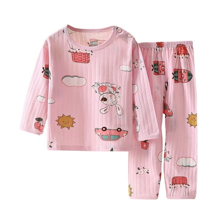 

Toddler Boys Girls Cotton Sets Girls Boys Toddler Soft Pajamas Summer Toddler Kids Long Sleeve Casual Loungewear Thin Air-conditioned Clothing Home Clothing Two Piece Set 4-5 Years