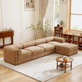 thumbnail image 3 of Tabaray 143" L-Shaped Modular Chenille Sectional Sofa with Storage Seat, 1 Ottoman, Modern Style 4-Seater Couch with Cylindrical Backrest and Armrests, Easy Assembly, for Apartment, Camel, 3 of 7