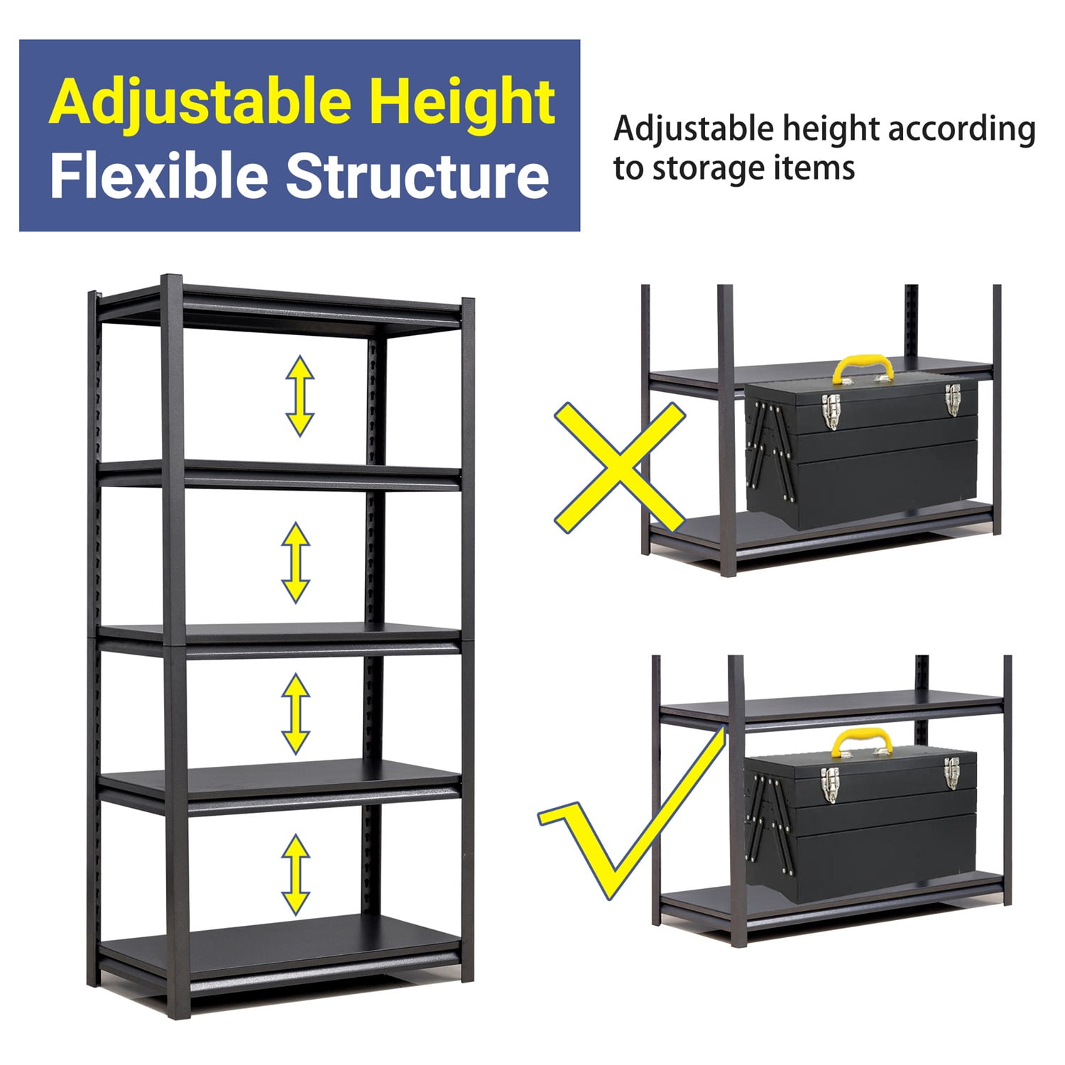 Kadyn 5-Tier Adjustable Metal Shelving Unit, Heavy Duty Shelving Utility Rack for Garage Basement Kitchen Pantry Closet, Steel Storage Rack for Bathroom, Black Kadyn 5-Tier Adjustable Metal Shelving Unit, Heavy Duty Shelving Utility Rack for Garage Basement Kitchen Pantry Closet, Steel Storage Rack for Bathroom, Black