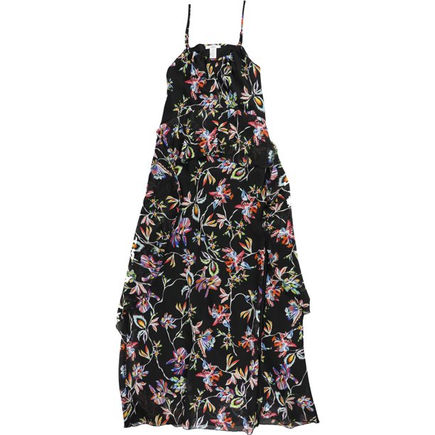 bar III Maxi vestido con volantes en capas para mujer, negro, mediano