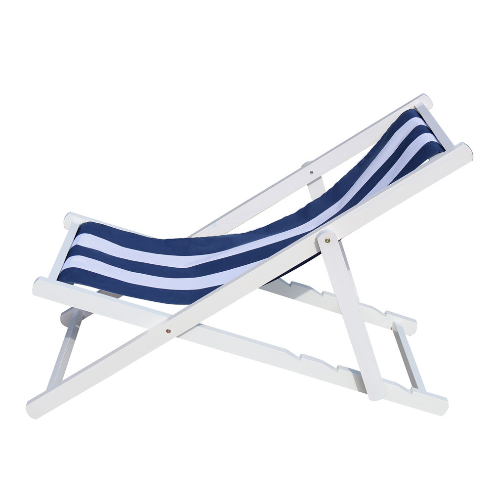 Beach Lounge Chair Wood Sling Chair Navy Style Back Adjustable Outdoor Chaise Lounge for Garden Patio Dark Blue - image 5 of 7