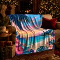 thumbnail image 3 of Tropical Sunset Ocean View Hibiscus Flowers, Peaceful Coastal Landscape Scene, Warm Flannel Blanket for Beach House and Living Room, Beach Lovers Valentine's Day Gift, Coastal Home Decor, 3 of 9