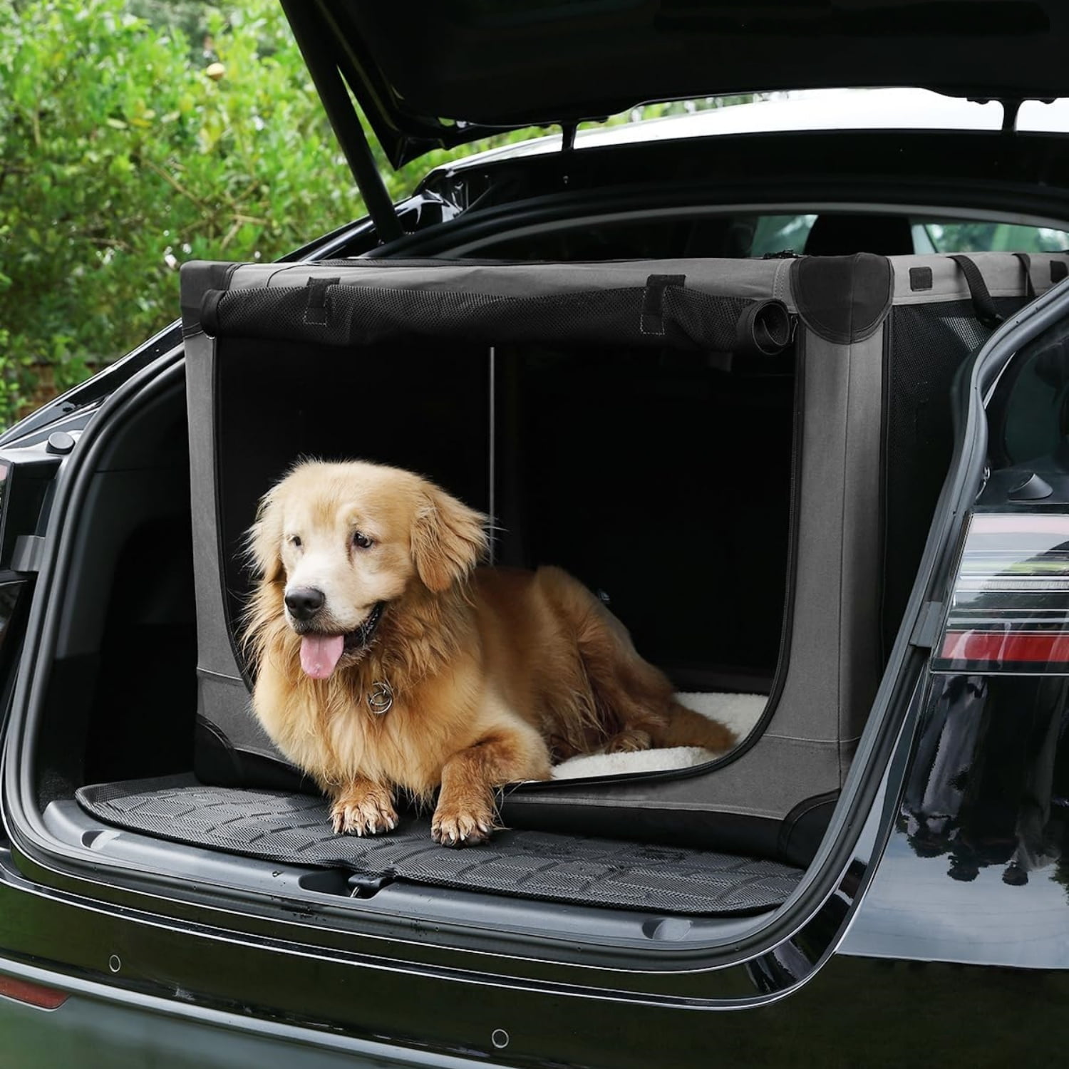 24 Inch Collapsible Travel Dog Crate for Medium Large Dogs, Portable Dog Crate 4-Door Foldable Soft Kennel with Durable Mesh Windows for Indoor & Outdoor Travel, with Storage Bag