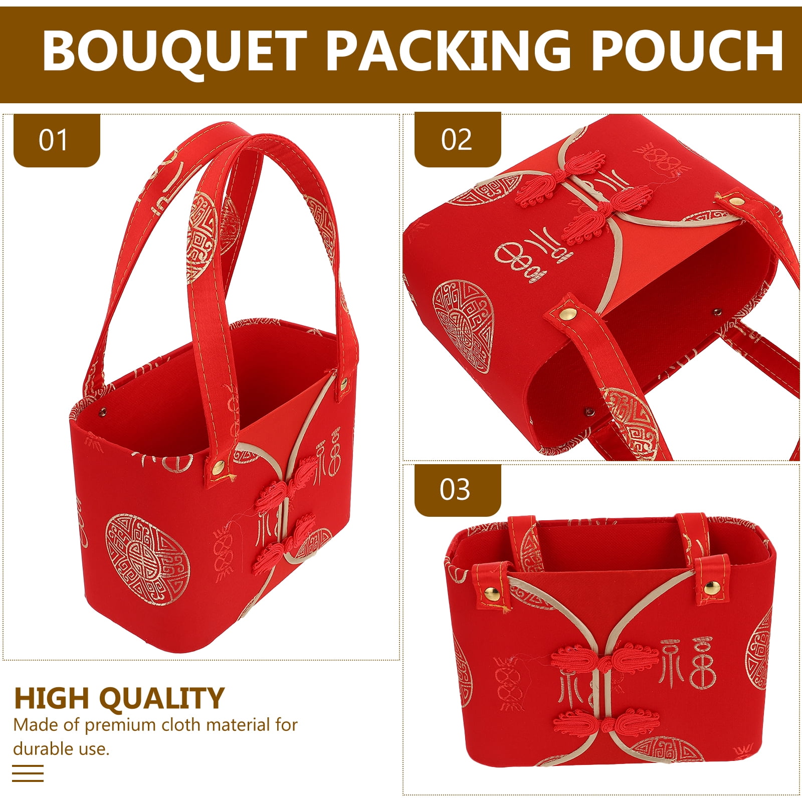 Jiyike 2pcs New Year Spring Festival Flower Bouquet Bags Flower Wrapping Bucket Gift Handy Bag