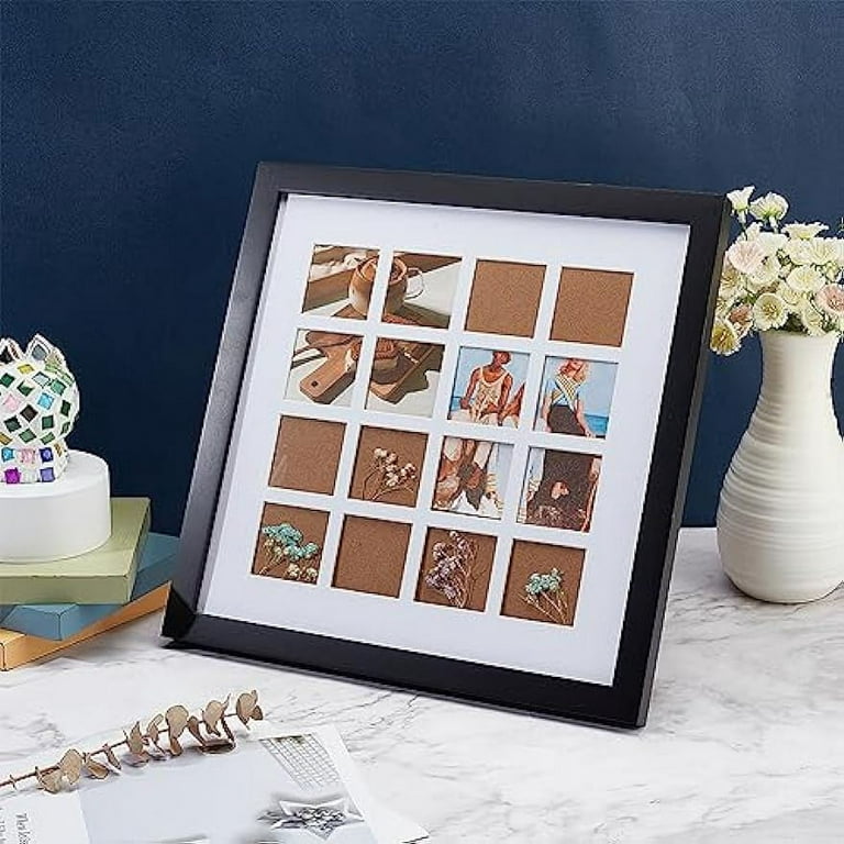 Square Wood Photo Frame Stand Black Picture Frame Display for Hold 16  Photos Multi Photo Frame Display with Clear Window for Tabletop Stand and  Wall