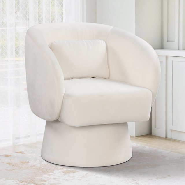 Gymax Swivel Accent Chair w/Curved Back Removable Lumbar Pillow 360 degree Rotating Function