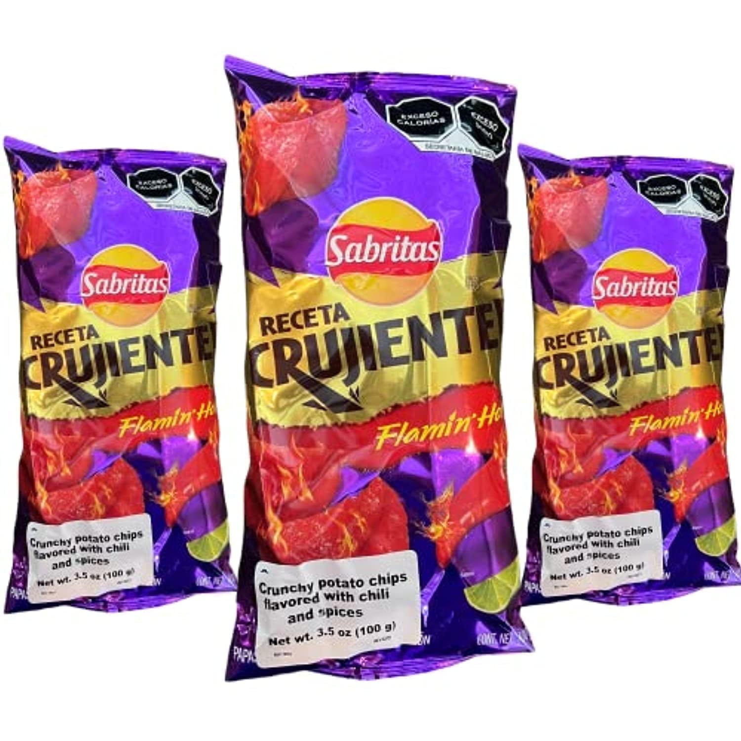 Sabritas Receta Crujiente Flamin' Hot Chips, Mexican Snack 3 Pack, 3.5 Oz  Each - Walmart.com, image size:1500x1500