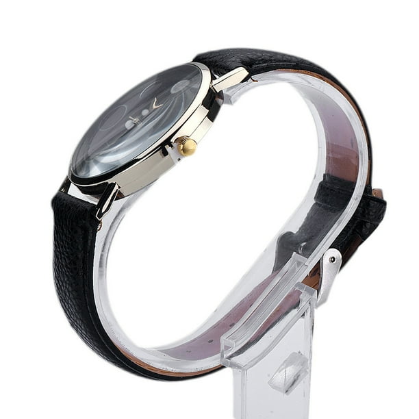 Reloj de cuarzo para mujer, relojes para mujer, reloj de pulsera analógico de cuarzo de cuero con patrón lunar para mujer