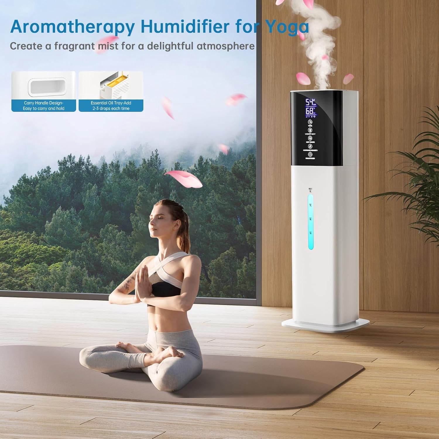 Humidifiers Large Room Bedroom with 7 Colors Light, 8L 2.1Gal Quiet Ultrasonic Cool Mist Topfill Humidifier with 3 Speed Humidistat Essential Oil Tray for Baby Home Plant Yoga Sleep