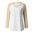 thumbnail image 4 of AXXD Women's Sweatshirts Basic Summer 2024 Ladies V Neck Loose Tops Casual Patchwork Color T-Shirts Long Sleeve Blouse, 4 of 4