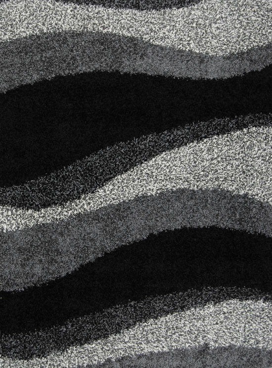 Contemporary Modern Shag Black Gray Area Rug Waves Shaggy Floor ...