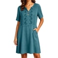 thumbnail image 2 of ClodeEU Women's V Neck Embroidered Short Sleeve Mini Dress,Casual Loose Dress with Pockets Blue,Women's Plus S, 2 of 6