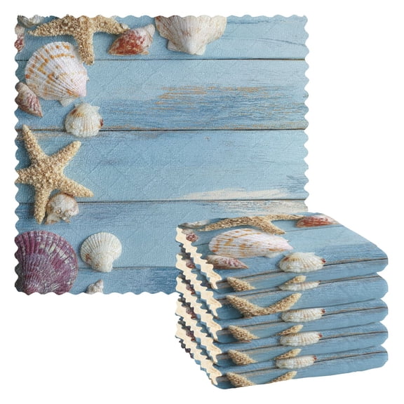 6 Pieces of Kitchen Towels 11x11Inch Kitchen Dish Cloths Kitchen Dish Towels Reuseable Cleaning Cloths Beautiful Starfish Shells