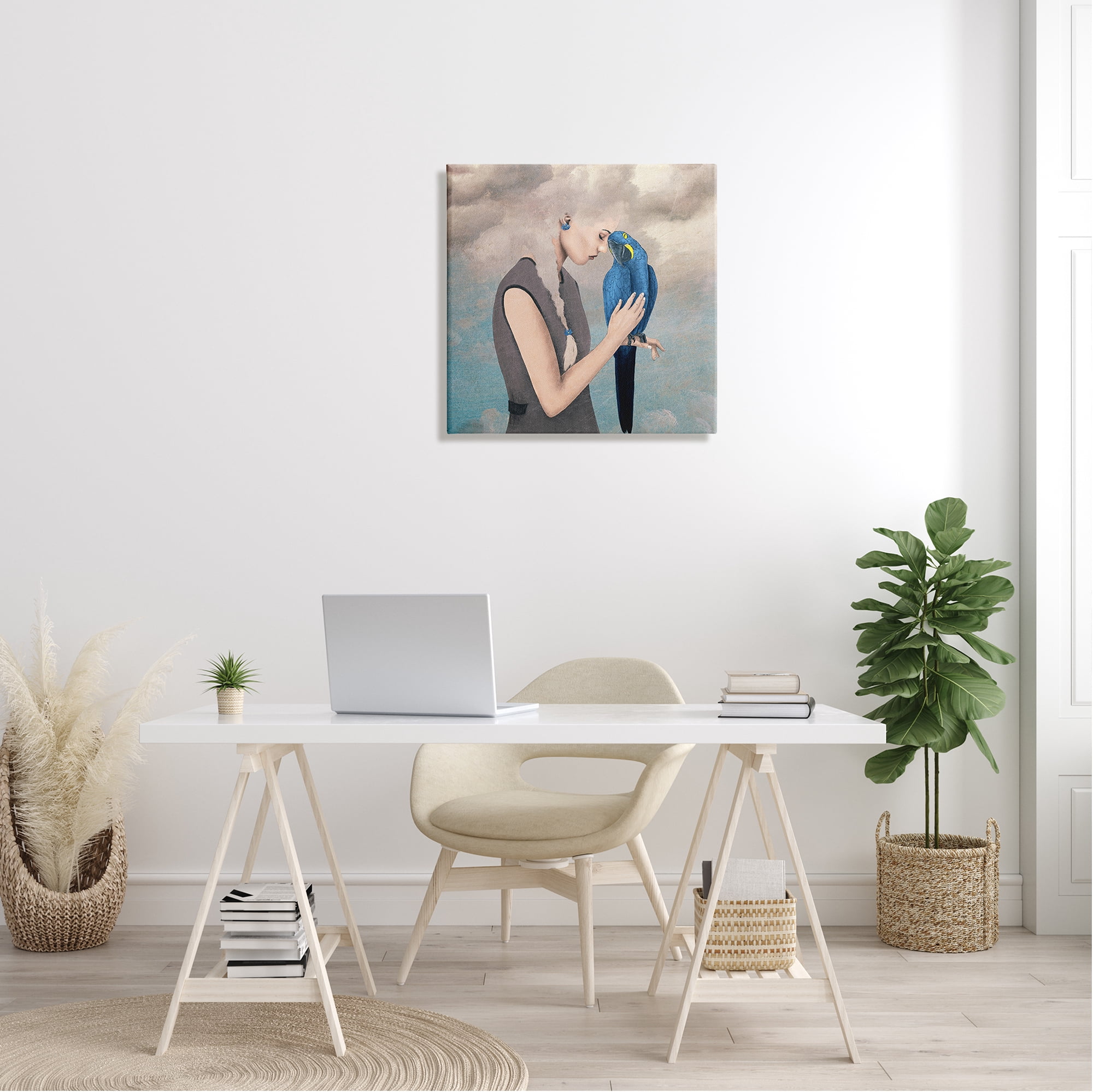 Stupell Industries Dreamy Cloud Hair Woman Vibrant Blue Parrot Canvas Wall Art, 24 x 24, Design by Paula Belle Flores