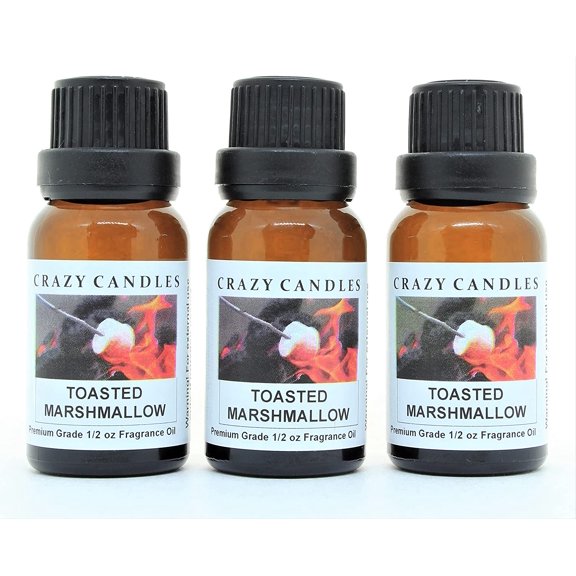 Toasted Marshmallow 3 Bottles 1/2 FL Oz Each 15ml Premium Grade Scented Fragrance Oil by Crazy Candles Made in USA