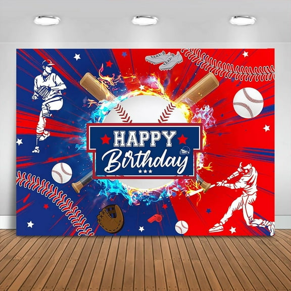 Baseball Birthday Backdrop Baseball Happy Birthday Photography Background for Boys Blue Red Sports Birthday Party Decorations Banner Photo Booth Props