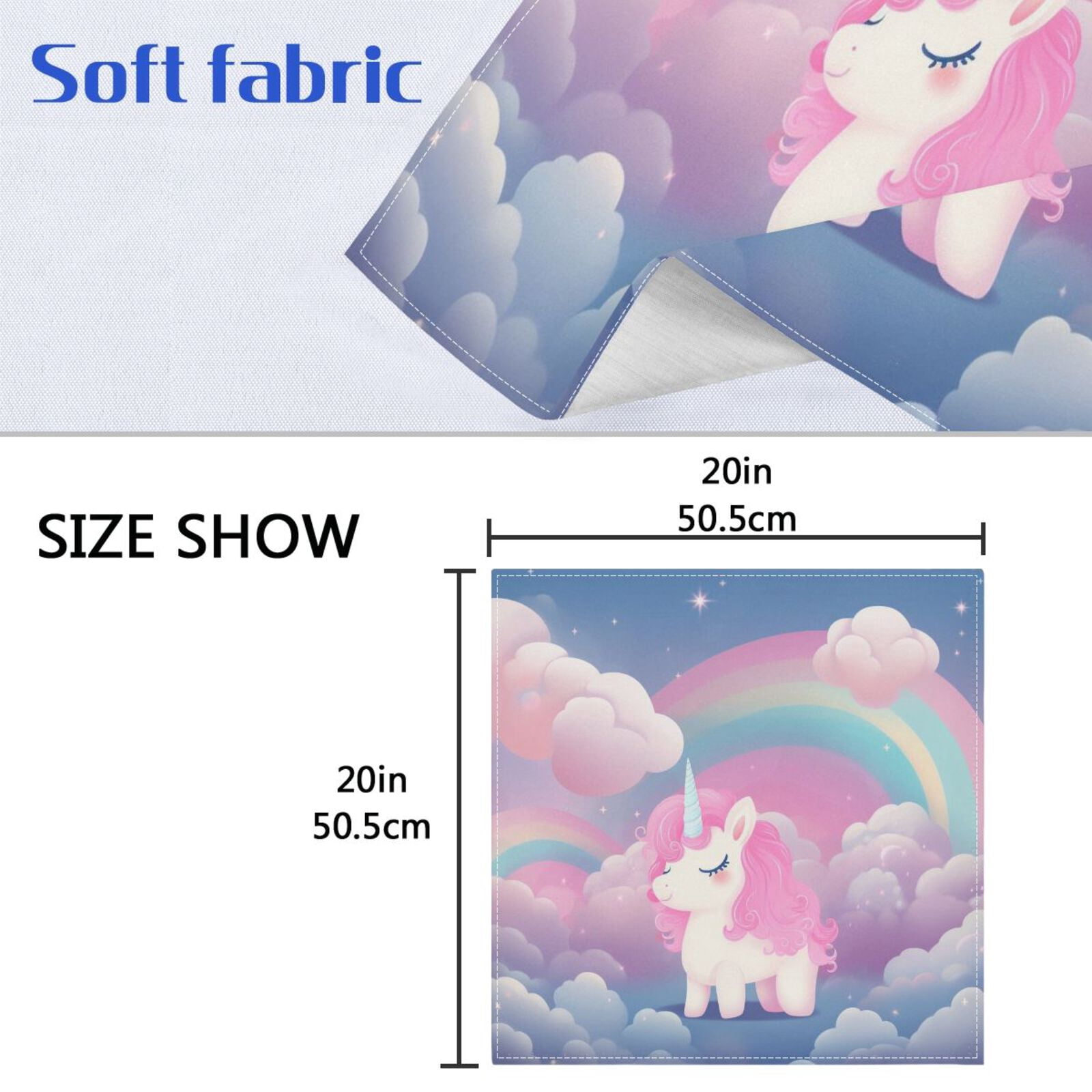 JSTEL Cute Unicorn Rainbow Cloth Napkins Set of 6, 20x20 Inch Washable and Reusable Napkin for Decoupage Dinner Party Everyday Use