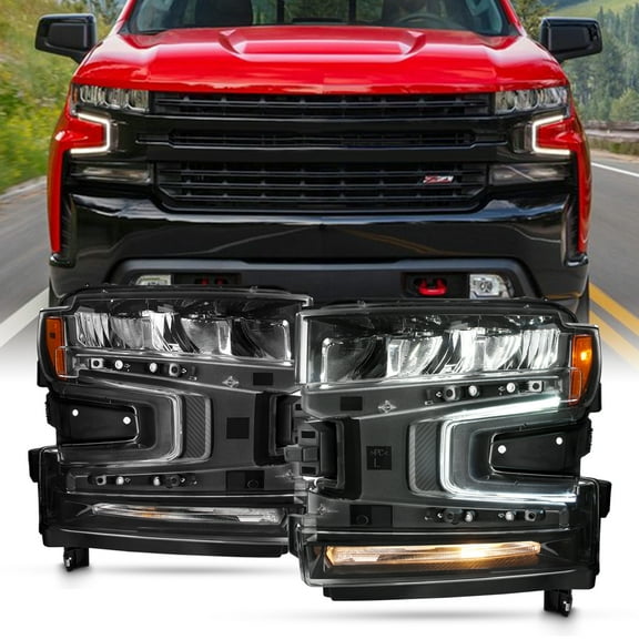 AKKON - Fits 2019 2020 2021 Chevy Silverado 1500 [LED High&Low Beam] DRL Black Headlights Pair w/ Halogen Turn Signal