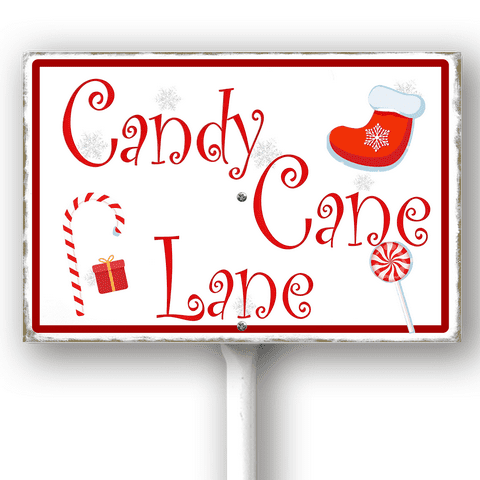 Kurmntregon Candy Cane Lane Yard Sign With Stake Christmas Aluminium Lawn Signs Winter Aluminum Decoration Rustproof Sturdy Street Farm Field For Outdoor Stake Set Easy Install 8x12"