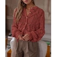 thumbnail image 3 of Camisa PRETTYGARDEN de Encaje Manga Larga con Botones Marrón Rojo Talla L, 3 of 8