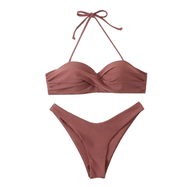 Conjunto de ropa de playa con estampado de Bikini y traje de baño dividido calado de Color sólido cómodo para mujer OAVQHLG3B Store lin121212