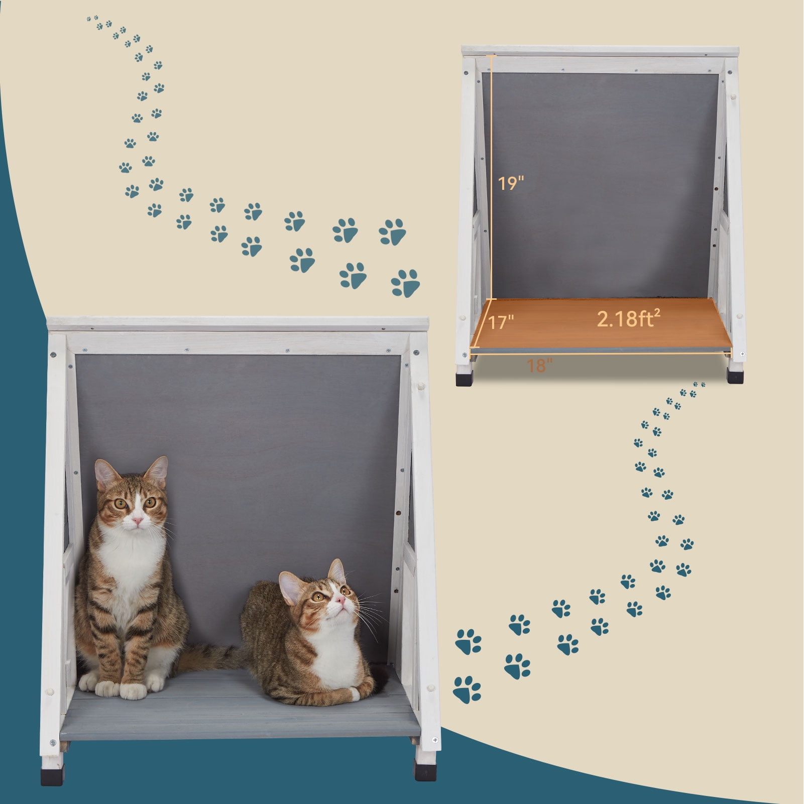 Petsfit Outdoor Cat House, Weatherproof Cat Shelter with Escape Door for Winter, Suitable for Small Animals, Grey