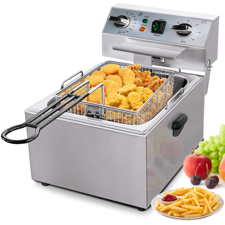 LIANQIAN Electric Deep Fryer 10L,1800W w/Lid,304 Stainless Steel Frying  With Basket,Adjustable Temperature Knob,Timer ＆ Removable Basket,Safe for  Home Use 