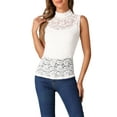 thumbnail image 1 of INSPIRAR CHIC Top sin mangas de encaje floral para mujer con cuello alto, transparente, talla XL, blanco, 1 of 6