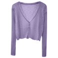 thumbnail image 3 of Cropped Cardigan Sweaters for Women 2025 Long Sleeve V Neck Button Open Front Knit Sweater Cardigan Bolero Tops, 3 of 5