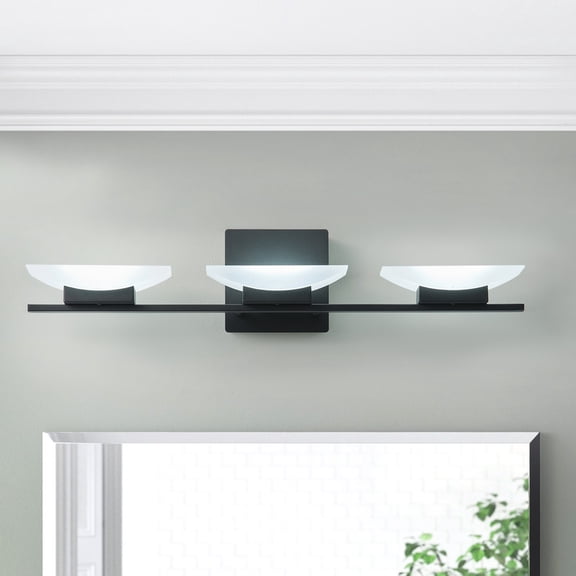 3-Light Bathroom Vanity Light, LED Matte Black Modern Over-Mirror Wall Sconce with Acrylic Shades, Perfect for Bedroom, Hallway