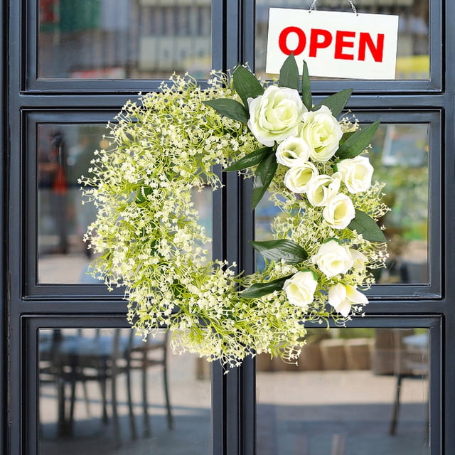 Simulation Flowers White Rose Wreath Wedding Scene Decoration Outdoor Patio Hanging Ornaments